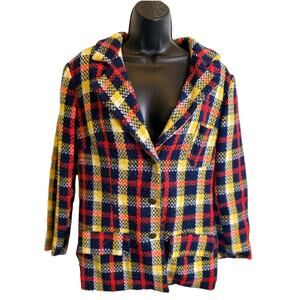 Vintage Handmade 70s Plaid Jacket Colorful Rainbow Retro Eclectic Grandpa Artsy